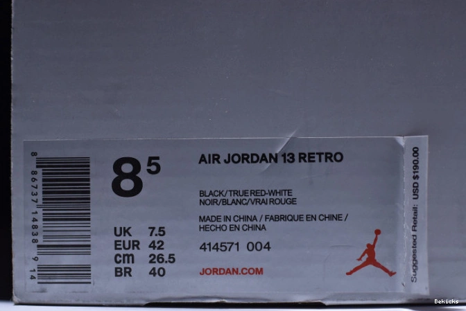 Reps BK 414571-004 retro“bred” black air  13 red jordan 1114